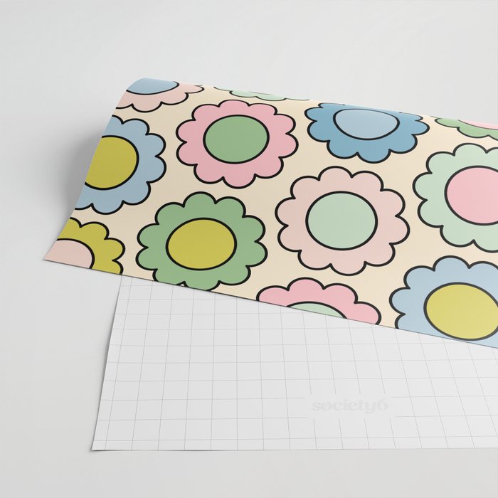 Retro Pastel Flowers Happy Spring Pattern Wrapping Paper Gallery Image 2