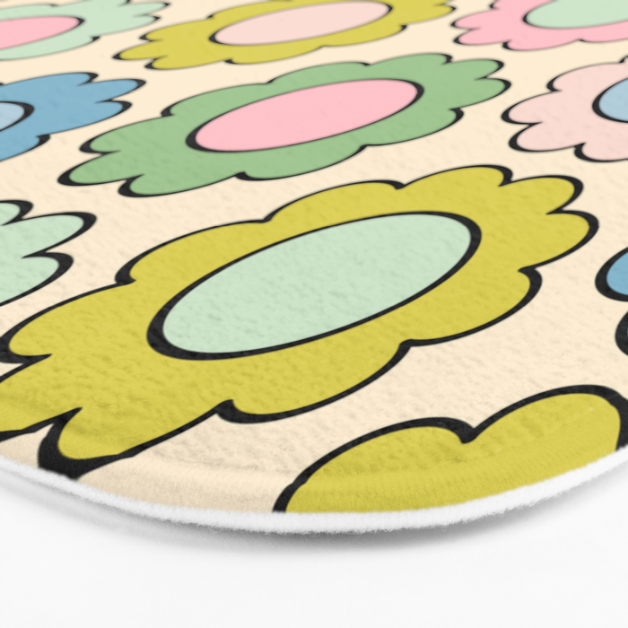 Retro Pastel Flowers Happy Spring Pattern Bath Mat Gallery Image 3