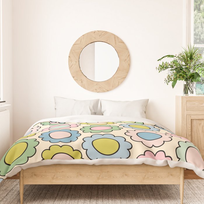 Retro Pastel Flowers Happy Spring Pattern Duvet Cover Gallery Image 3