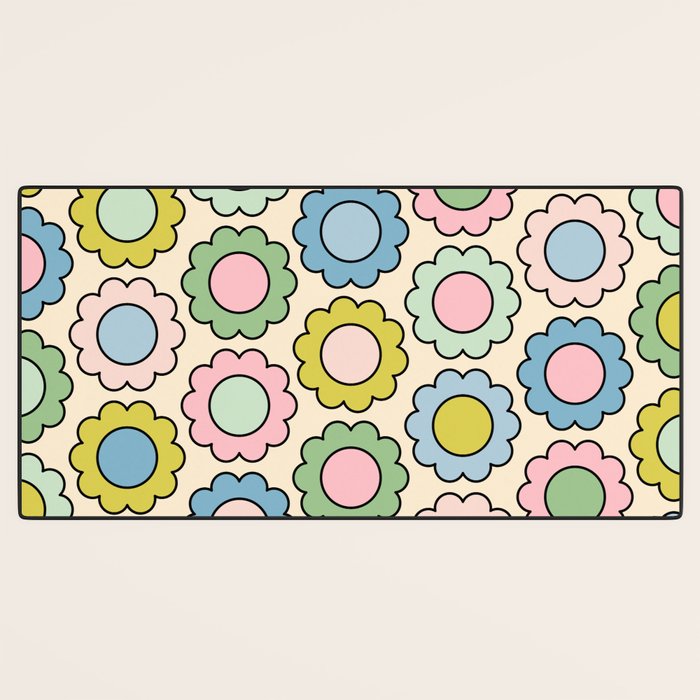 Retro Pastel Flowers Happy Spring Pattern Desk Mat Gallery Image 3