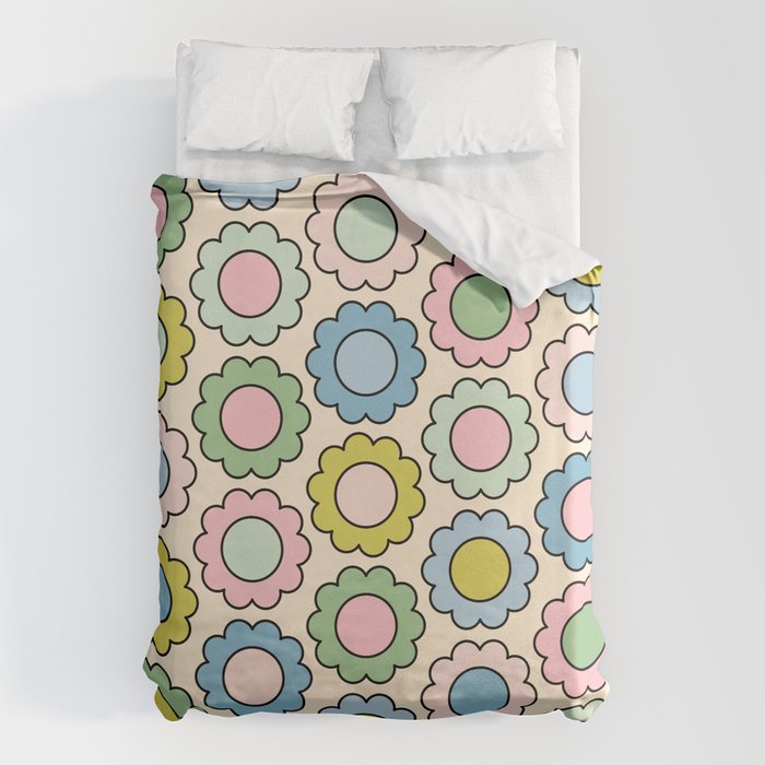 Retro Pastel Flowers Happy Spring Pattern Duvet Cover Gallery Image 1