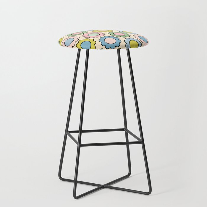 Retro Pastel Flowers Happy Spring Pattern Stool Gallery Image 1