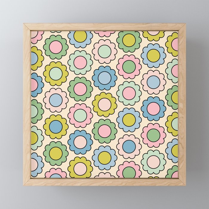Retro Pastel Flowers Happy Spring Pattern Mini Art Print Gallery Image 1