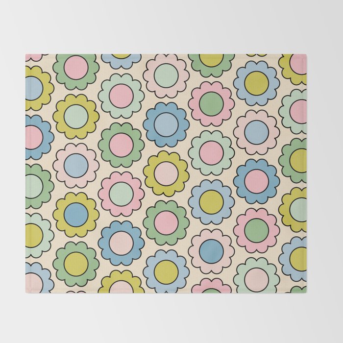 Retro Pastel Flowers Happy Spring Pattern Throw Blanket Gallery Image 2