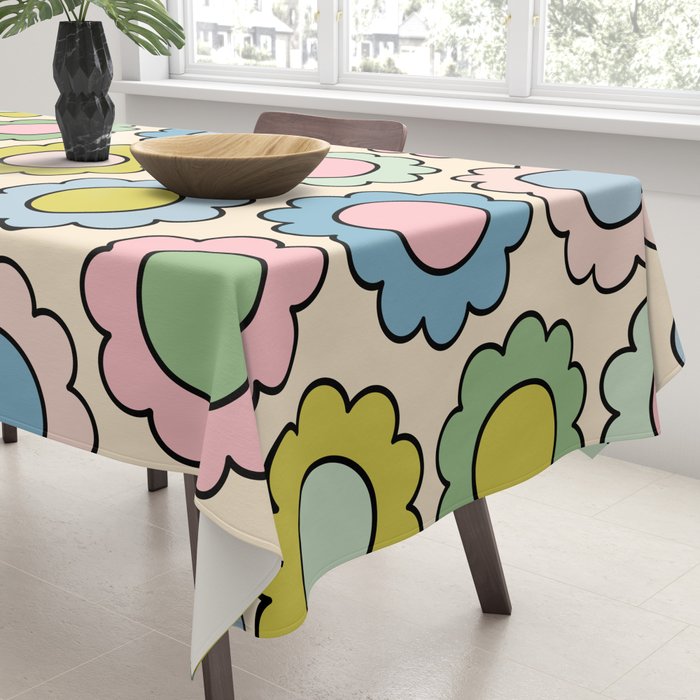 Retro Pastel Flowers Happy Spring Pattern Tablecloth Gallery Image 3