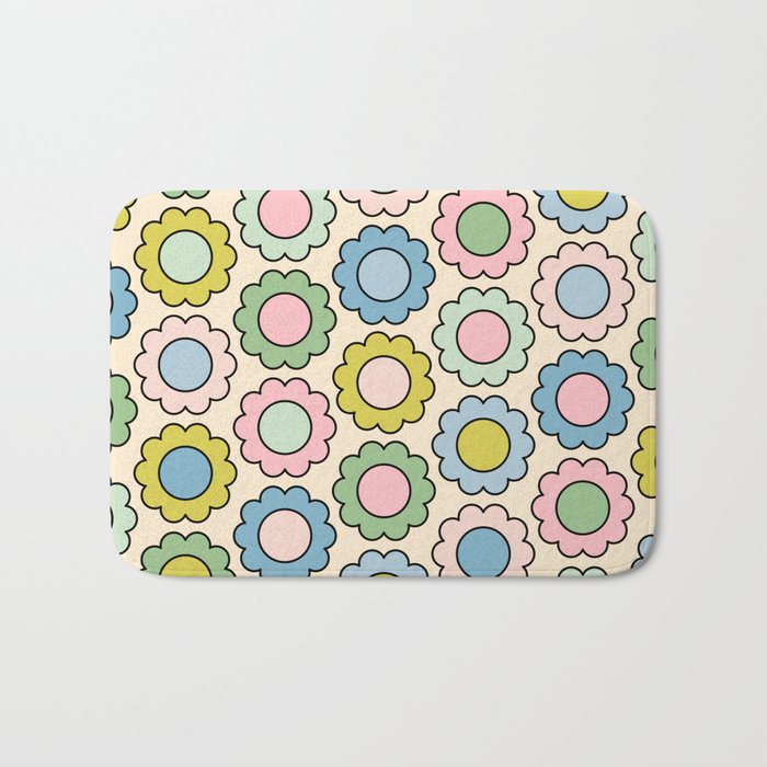 Retro Pastel Flowers Happy Spring Pattern Bath Mat Gallery Image 1