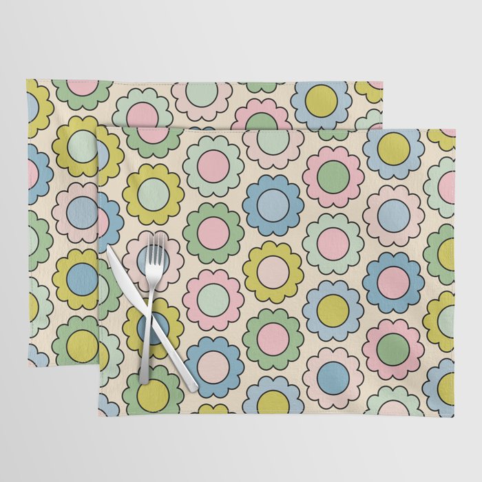 Retro Pastel Flowers Happy Spring Pattern Placemat Gallery Image 1