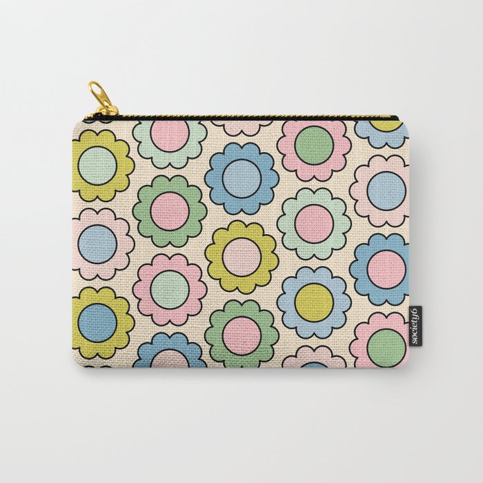 Retro Pastel Flowers Happy Spring Pattern Carry All Pouch Gallery Image 1