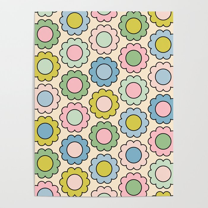 Retro Pastel Flowers Happy Spring Pattern Poster Gallery Image 4
