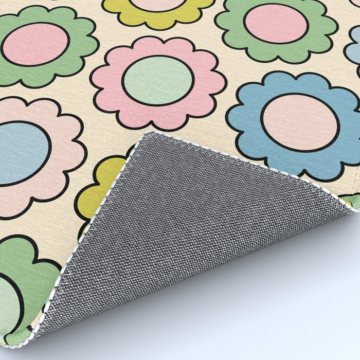 Retro Pastel Flowers Happy Spring Pattern Rug Gallery Image 4
