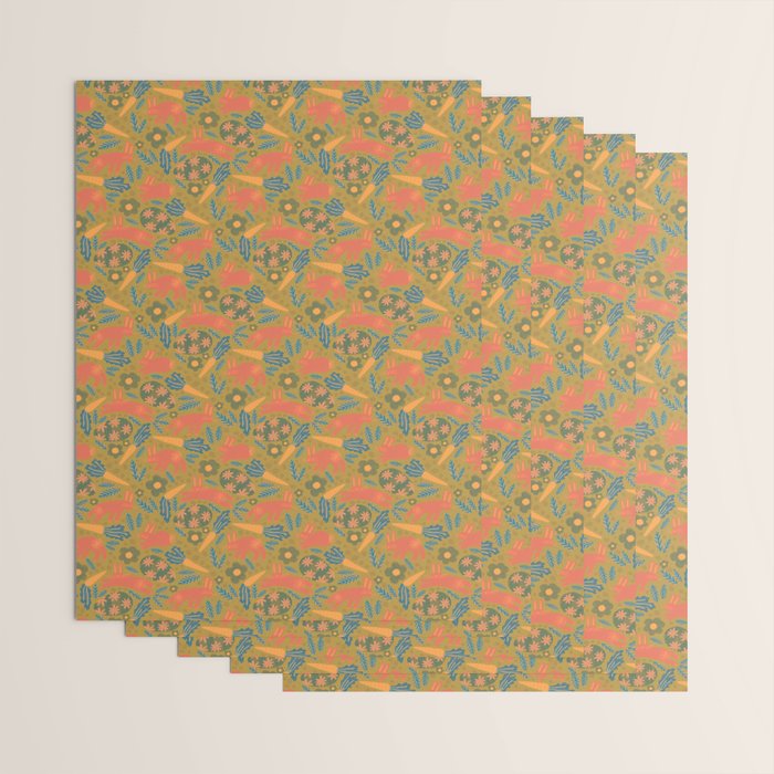 Cute Colorful Rabbits & Decorative Eggs in Terracotta & Green Wrapping Paper Gallery Image 3
