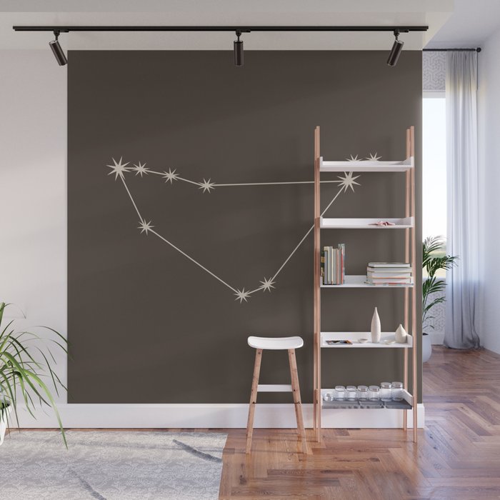 Capricorn Zodiac Star Constellation Line Art Coffee Brown Wall Mural Gallery Image 1