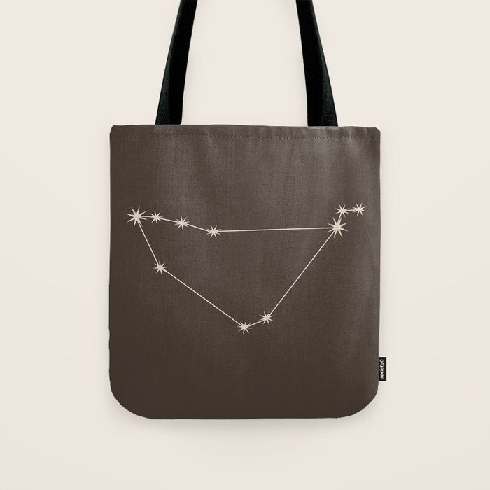 Capricorn Zodiac Star Constellation Line Art Coffee Brown Tote Bag Gallery Image 1