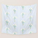 Delicate floral bouquets with vertical stripes - white jade green blue pattern Wall Tapestry Gallery Image 4