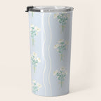 Delicate floral bouquets with vertical stripes - white jade green blue pattern Travel Mug Gallery Image 3