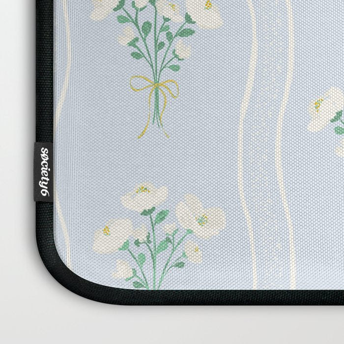 Delicate floral bouquets with vertical stripes - white jade green blue pattern Laptop Sleeve Gallery Image 3