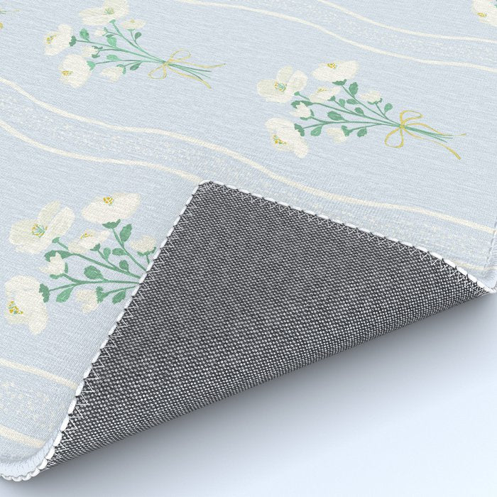 Delicate floral bouquets with vertical stripes - white jade green blue pattern Rug Gallery Image 4