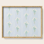 Delicate floral bouquets with vertical stripes - white jade green blue pattern Serving Tray Gallery Image 1