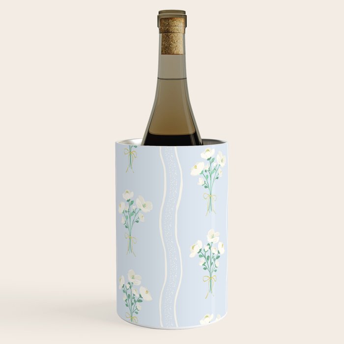 Delicate floral bouquets with vertical stripes - white jade green blue pattern Wine Chiller Gallery Image 1