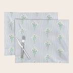 Delicate floral bouquets with vertical stripes - white jade green blue pattern Placemat Gallery Image 1