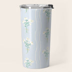 Delicate floral bouquets with vertical stripes - white jade green blue pattern Travel Mug Gallery Image 2