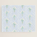 Delicate floral bouquets with vertical stripes - white jade green blue pattern Jigsaw Puzzle Gallery Image 1