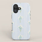 Delicate floral bouquets with vertical stripes - white jade green blue pattern iPhone Case Gallery Image 1
