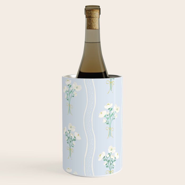 Delicate floral bouquets with vertical stripes - white jade green blue pattern Wine Chiller Gallery Image 3