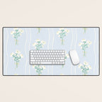 Delicate floral bouquets with vertical stripes - white jade green blue pattern Desk Mat Gallery Image 1