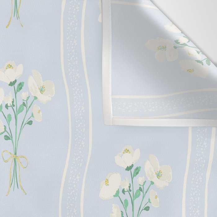 Delicate floral bouquets with vertical stripes - white jade green blue pattern Wall Tapestry Gallery Image 3