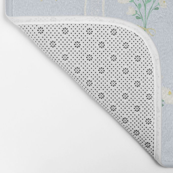 Delicate floral bouquets with vertical stripes - white jade green blue pattern Bath Mat Gallery Image 2