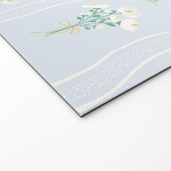 Delicate floral bouquets with vertical stripes - white jade green blue pattern Welcome Mat Gallery Image 2