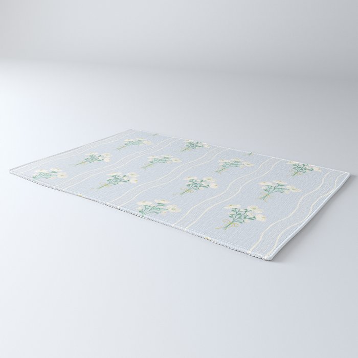 Delicate floral bouquets with vertical stripes - white jade green blue pattern Rug Gallery Image 3