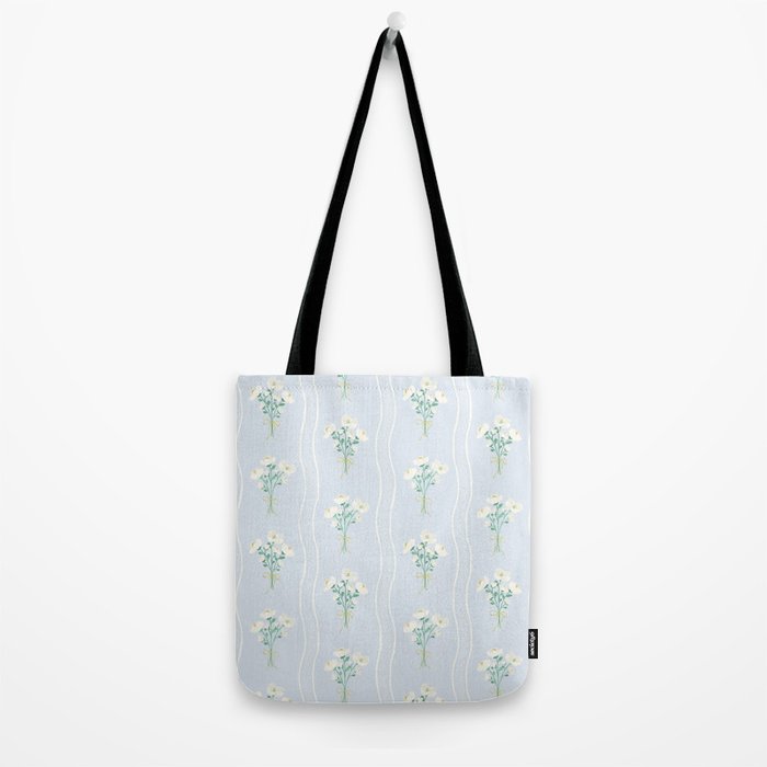 Delicate floral bouquets with vertical stripes - white jade green blue pattern Tote Bag Gallery Image 2