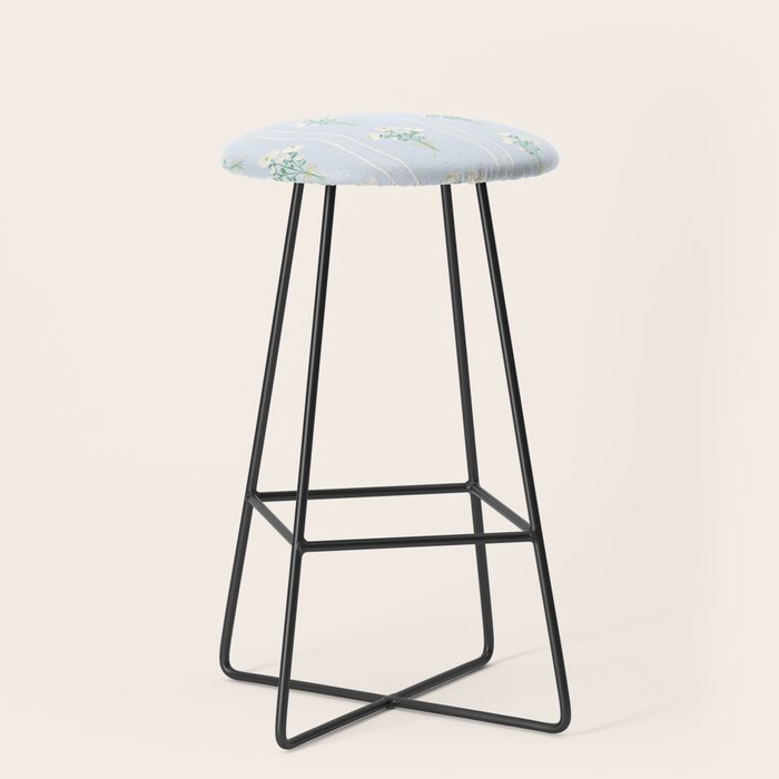 Delicate floral bouquets with vertical stripes - white jade green blue pattern Stool Gallery Image 1