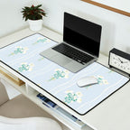 Delicate floral bouquets with vertical stripes - white jade green blue pattern Desk Mat Gallery Image 2