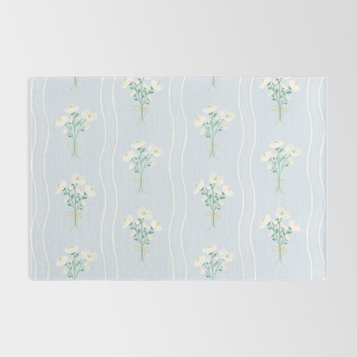 Delicate floral bouquets with vertical stripes - white jade green blue pattern Rug Gallery Image 2