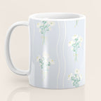 Delicate floral bouquets with vertical stripes - white jade green blue pattern Coffee Mug Gallery Image 3