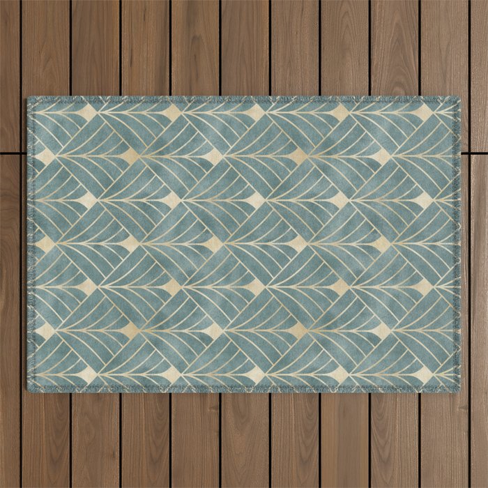 Art Deco Diamonds in Teal and Gold Outdoor Rug Gallery Image 1