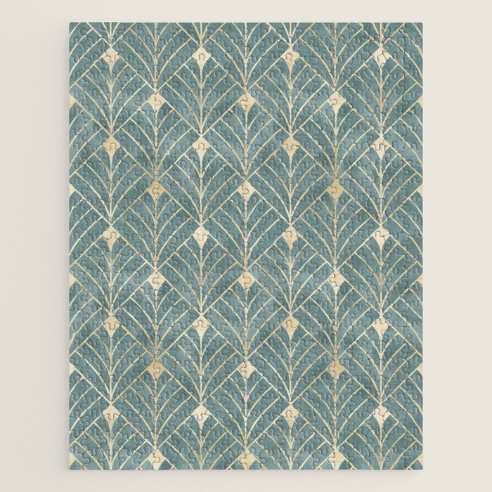 Art Deco Diamonds in Teal and Gold Jigsaw Puzzle Gallery Image 1
