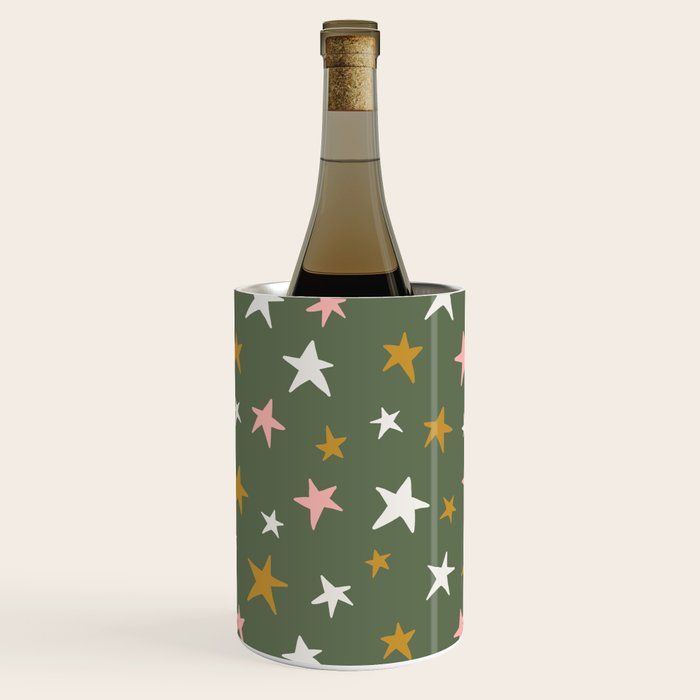 Stars Gold Cream Pink On Muted Green Wine Chiller Gallery Image 1