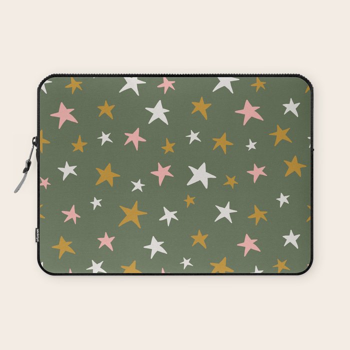 Stars Gold Cream Pink On Muted Green Laptop Sleeve Gallery Image 1