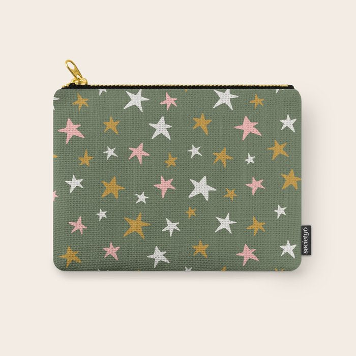Stars Gold Cream Pink On Muted Green Carry All Pouch Gallery Image 1