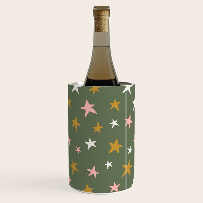 Stars Gold Cream Pink On Muted Green Wine Chiller Gallery Image 2