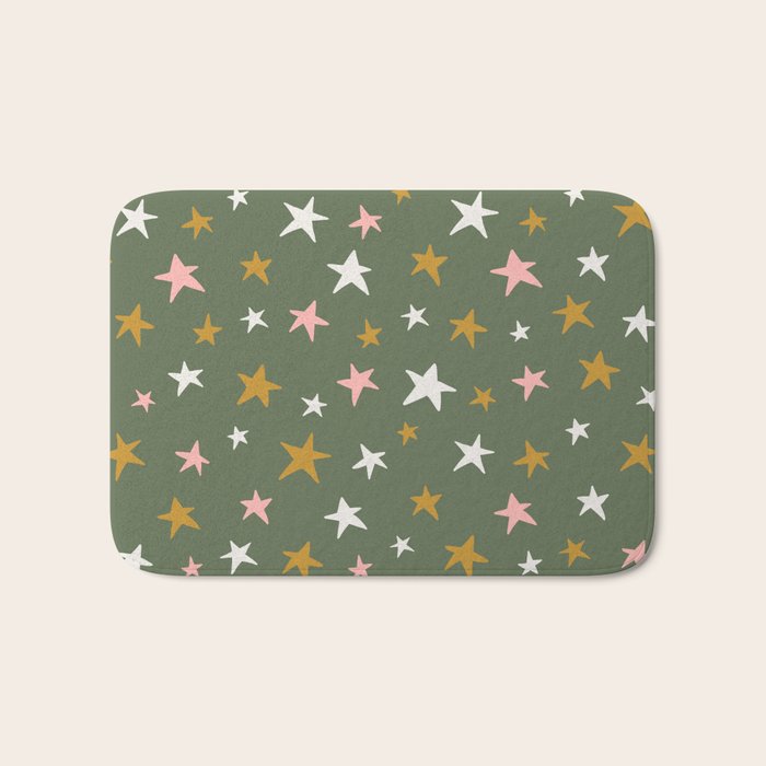 Stars Gold Cream Pink On Muted Green Bath Mat Gallery Image 1