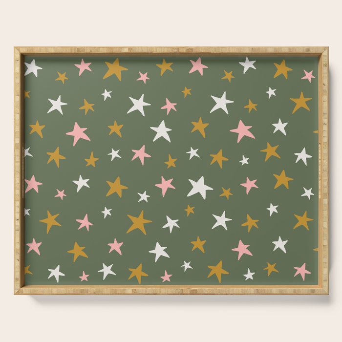 Stars Gold Cream Pink On Muted Green Serving Tray Gallery Image 1