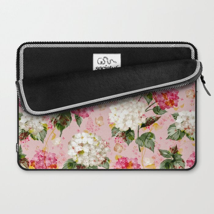 Vintage green pink white bohemian hortensia flowers Laptop Sleeve Gallery Image 2