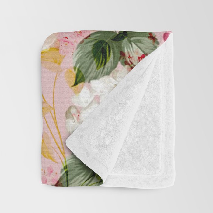 Vintage green pink white bohemian hortensia flowers Throw Blanket Gallery Image 3