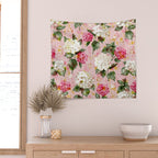 Vintage green pink white bohemian hortensia flowers Wall Tapestry Gallery Image 2