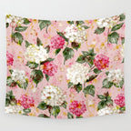 Vintage green pink white bohemian hortensia flowers Wall Tapestry Gallery Image 4